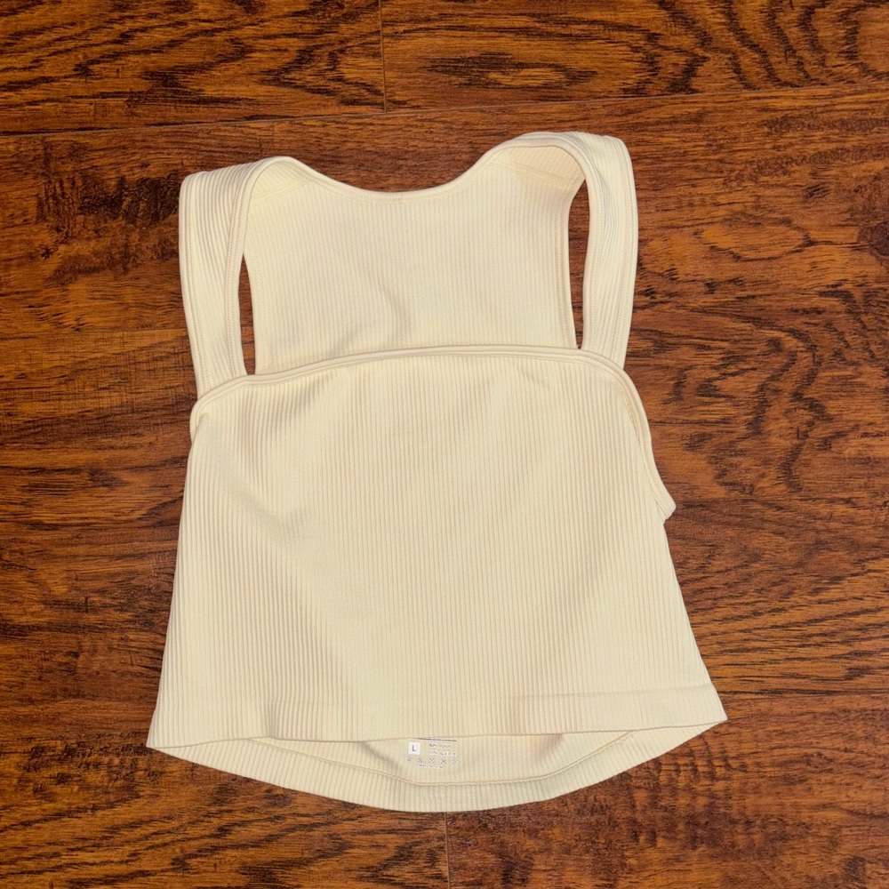 OQQ Ribbed Cropped Tank Top Sleeveless Cream Butter Yellow Workout Crop Top Bra